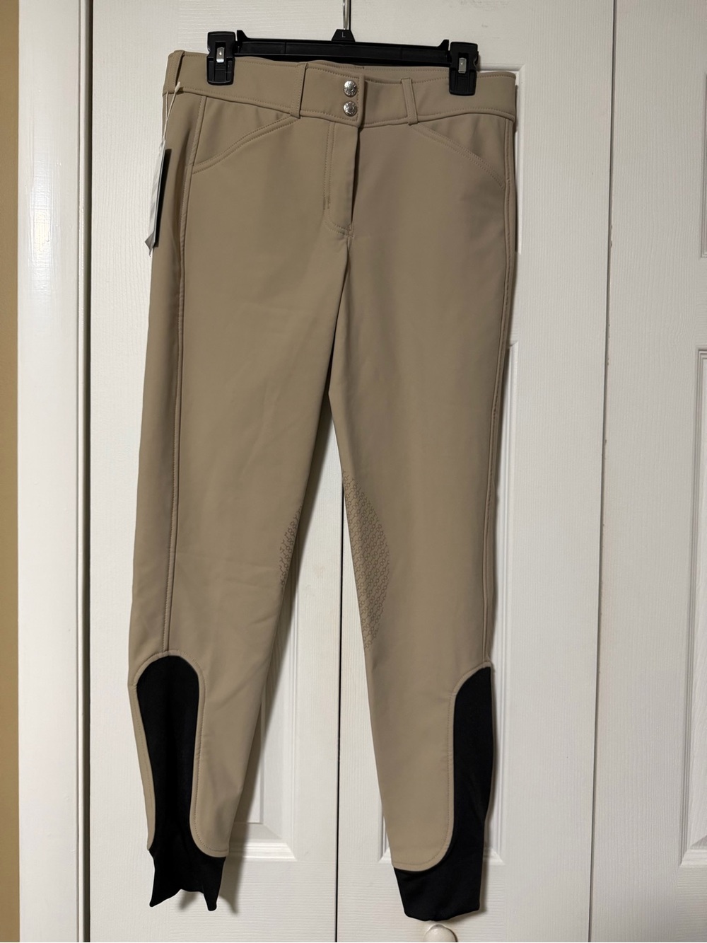 Women's Beige Riding Breeches with Black Stirrup Panels